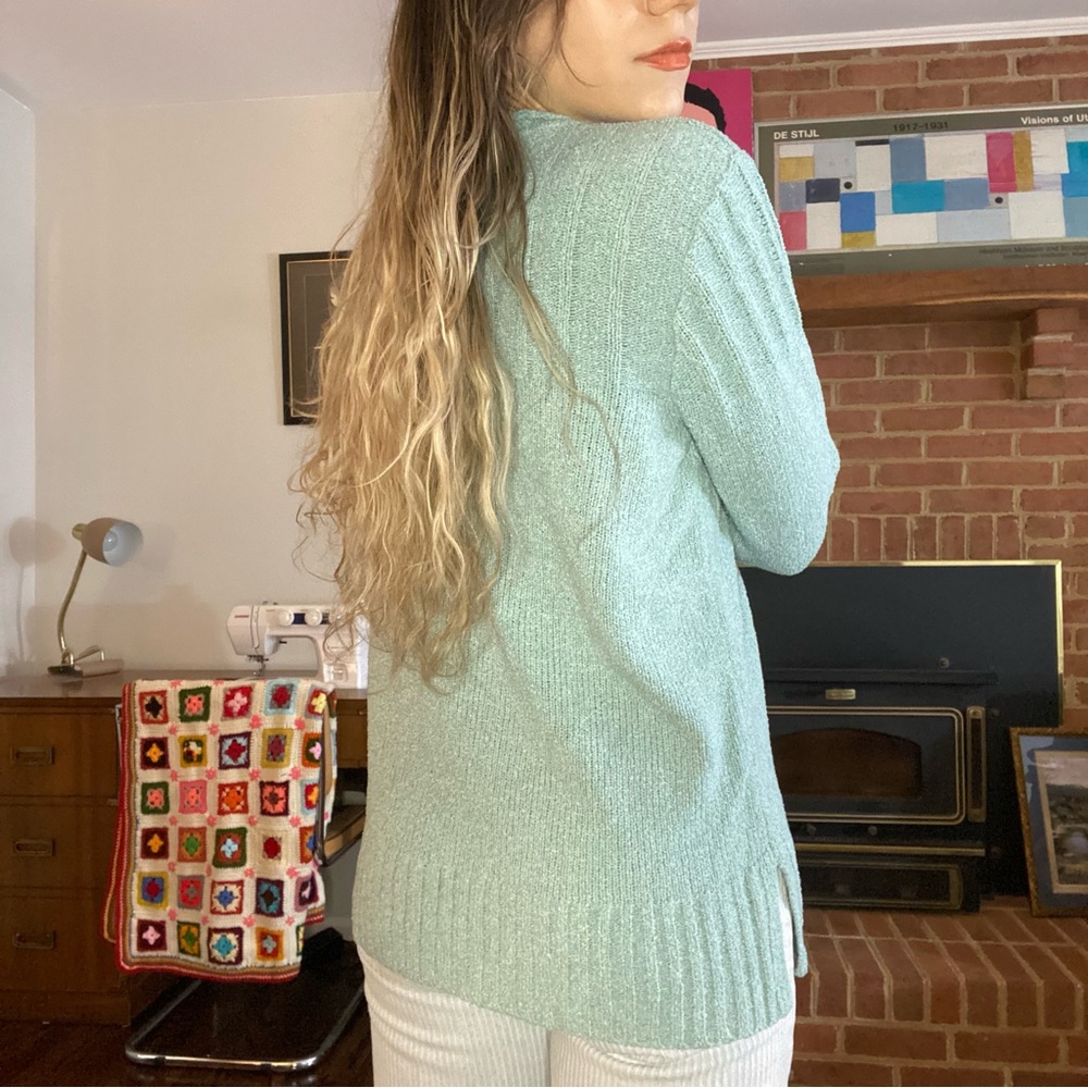 Vintage Y2K Chenille Pastel Soft Ribbed Knit Mockneck Tunic Sweater Craz… - Picture 4 of 15
